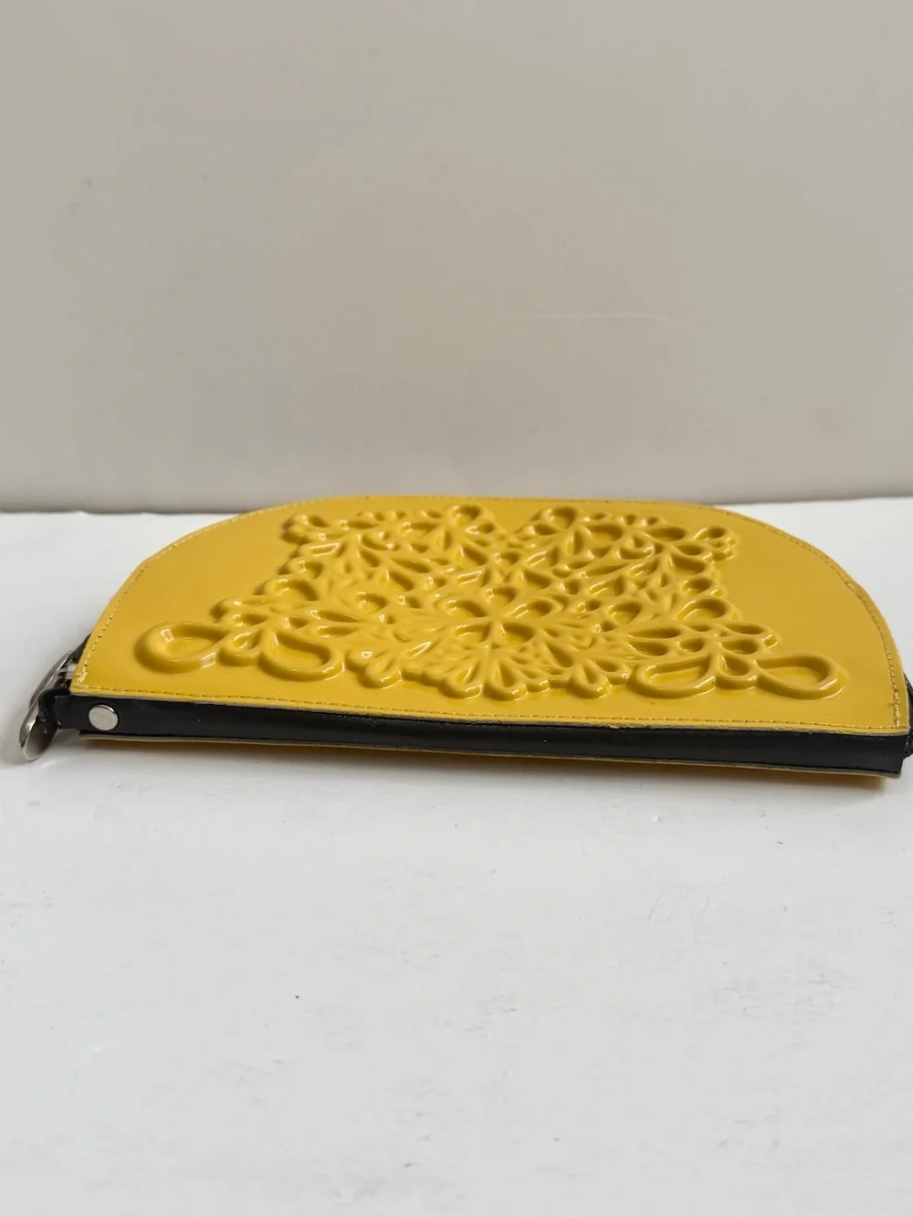 MeDusa Gold Yellow Floral Embossed Half-Moon Clutch Vegan Leather